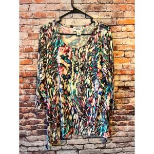 Peck & Peck woman 3/4 sleeve blouse top colorful stretch women's size 1x